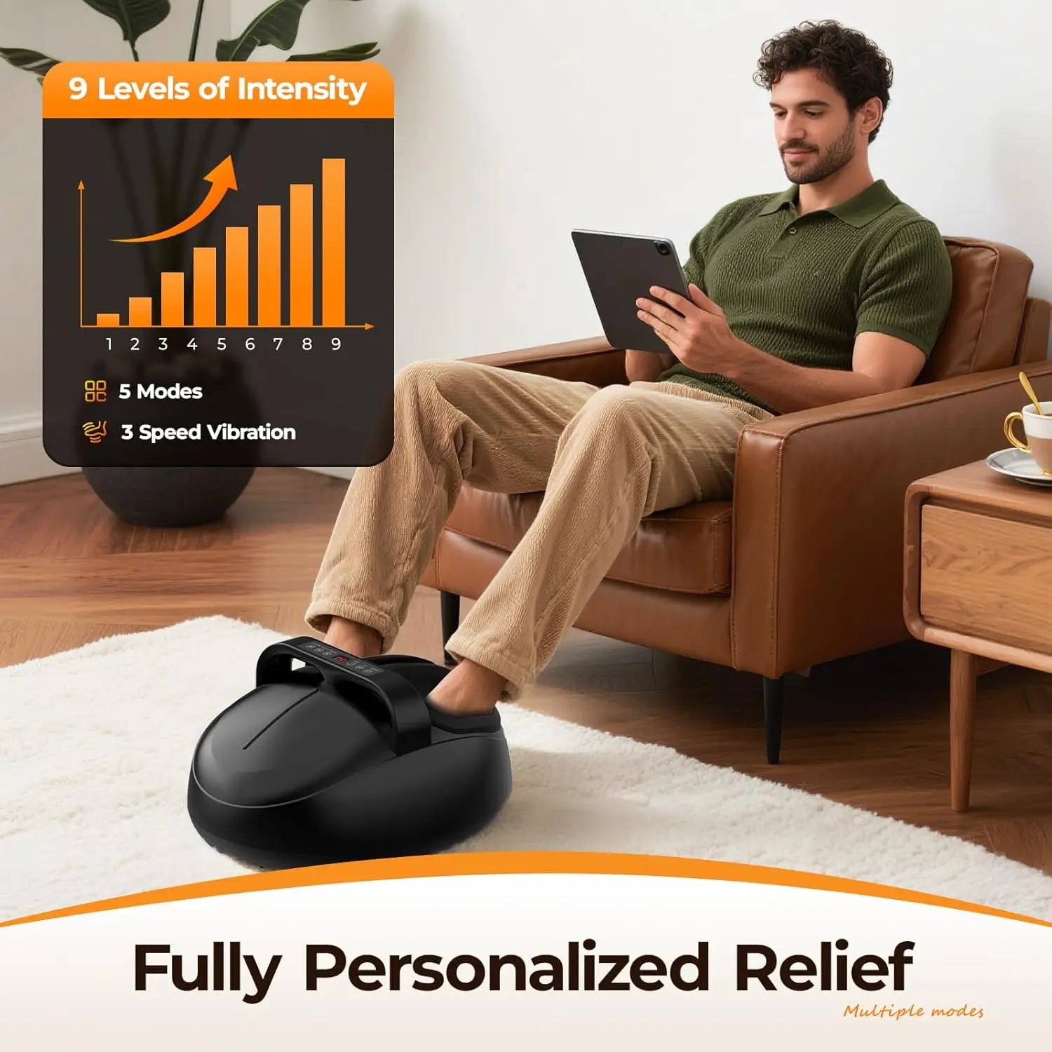 Shiatsu Foot Massager with Heat and Air Compression | 5 Modes, 9 Intensity Levels, LCD Display & Remote Control
