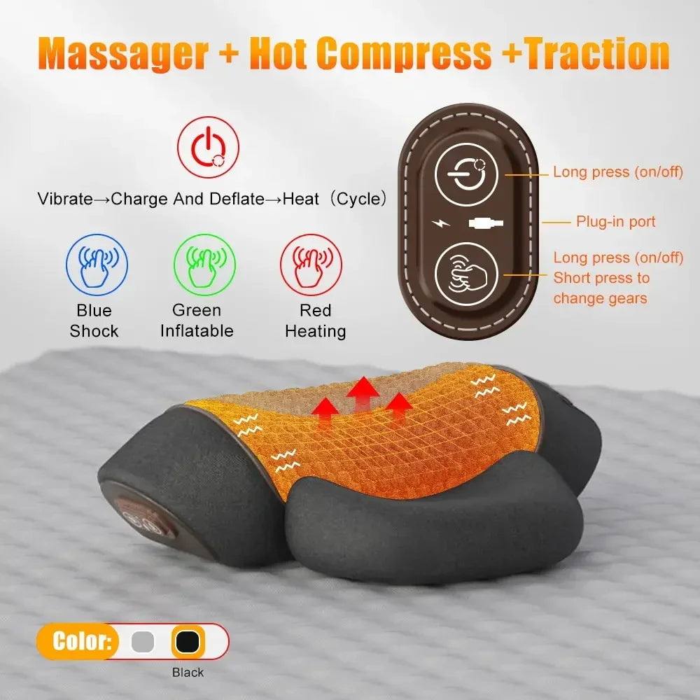 Neck Massage Pillow with Heat, Vibration and Adjustable Air Support