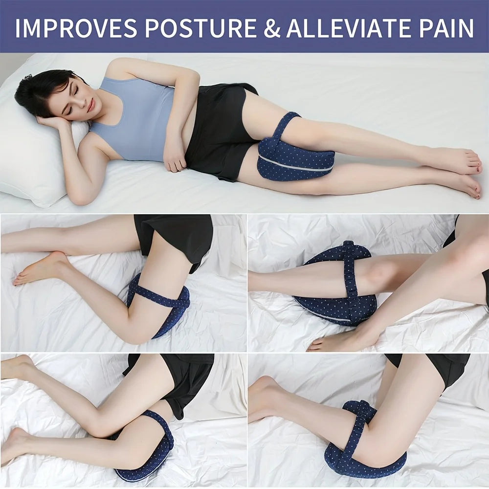 Memory Foam Knee Pillow for Side Sleepers | Ergonomic Leg Spacer with Elastic Strap & Removable Washable Cover