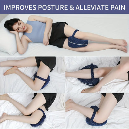 Memory Foam Knee Pillow for Side Sleepers | Ergonomic Leg Spacer with Elastic Strap & Removable Washable Cover