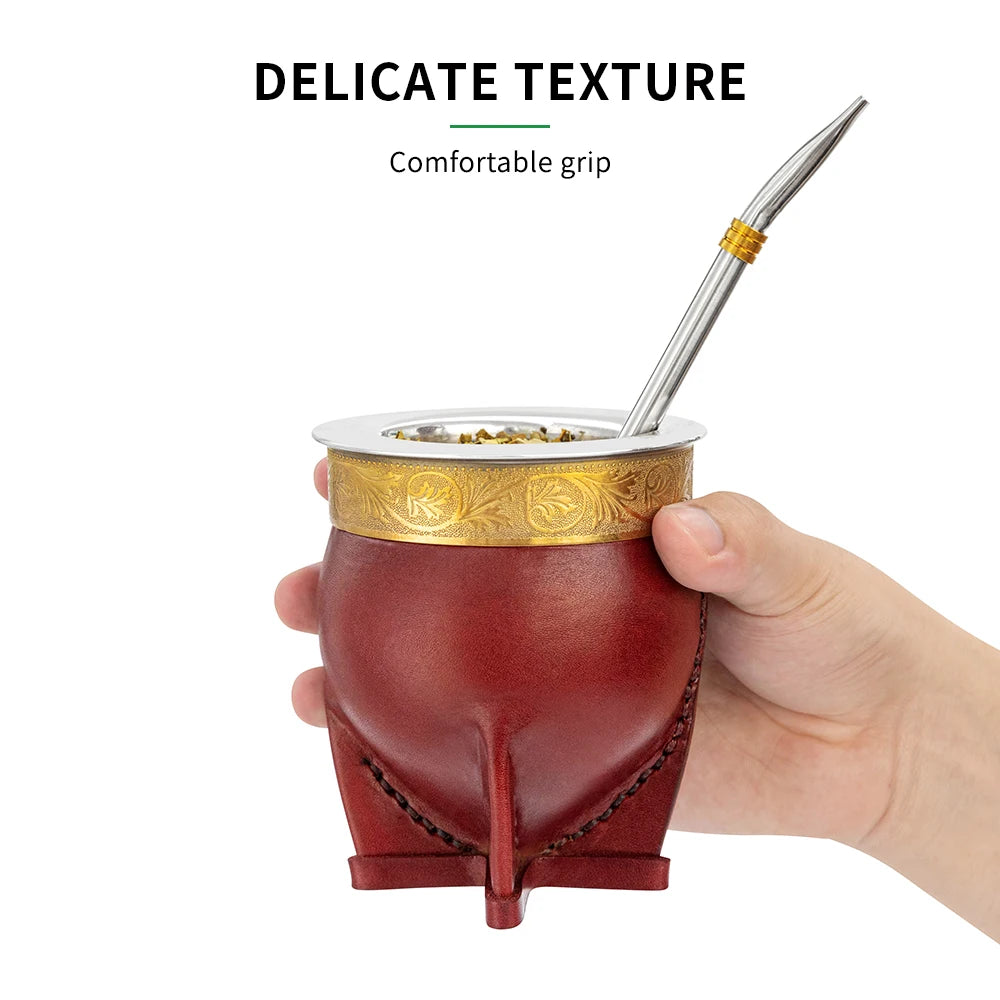 Premium Stainless Steel Yerba Mate Gourd Set | Gold Mate Cup with Bombilla Straw & Cleaning Brush