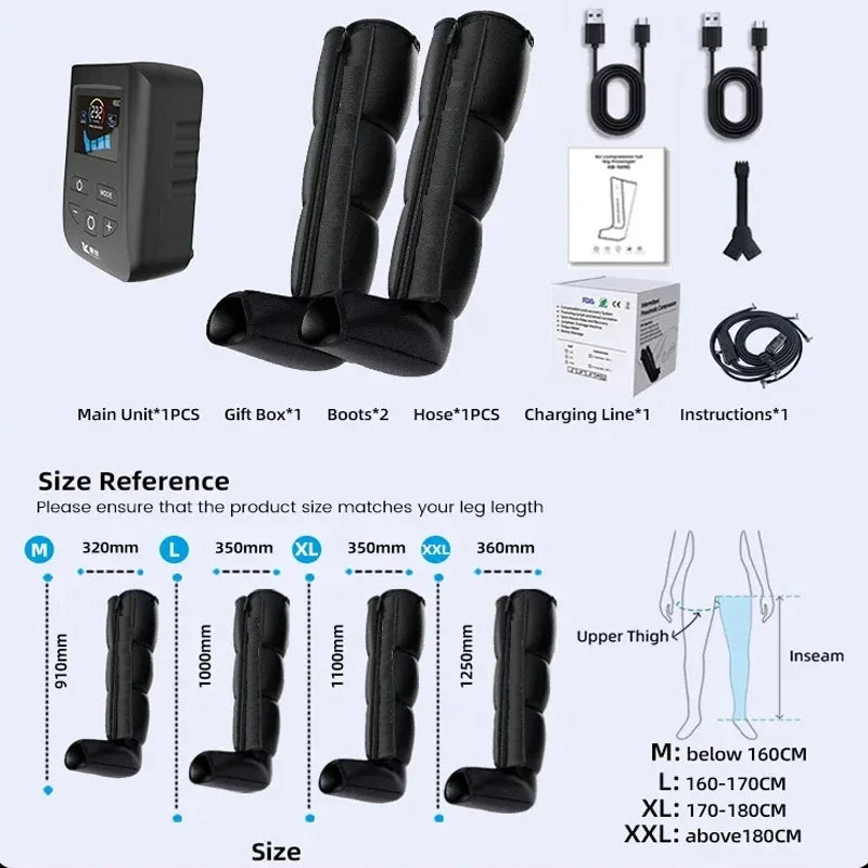 Air Compression Recovery Boots | 4-Chamber Leg Massager with 30–240 mmHg, 5 Intensities, LCD Timer & Rechargeable Battery