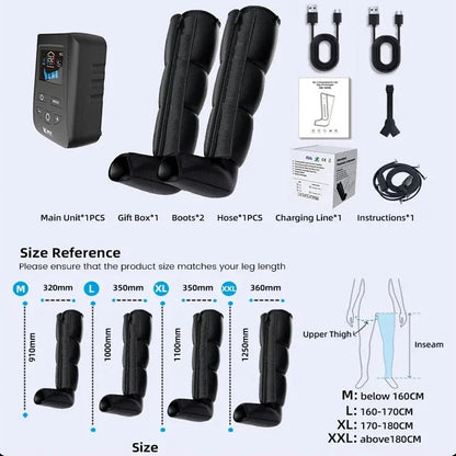 Air Compression Recovery Boots | 4-Chamber Leg Massager with 30–240 mmHg, 5 Intensities, LCD Timer & Rechargeable Battery