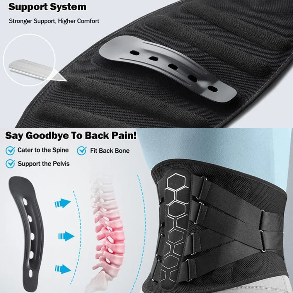 Lumbar Support Back Brace with Adjustable Compression | Breathable Lower Back Belt with Support Stays for Work and Lifting