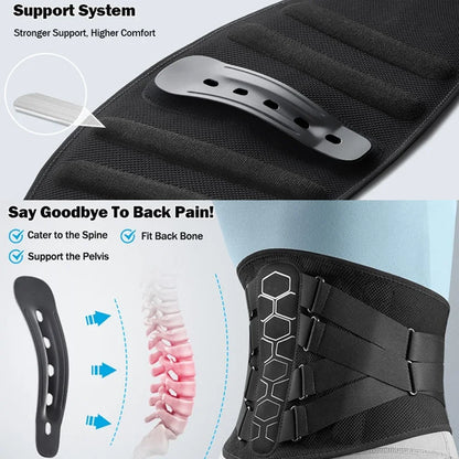 Lumbar Support Back Brace with Adjustable Compression | Breathable Lower Back Belt with Support Stays for Work and Lifting
