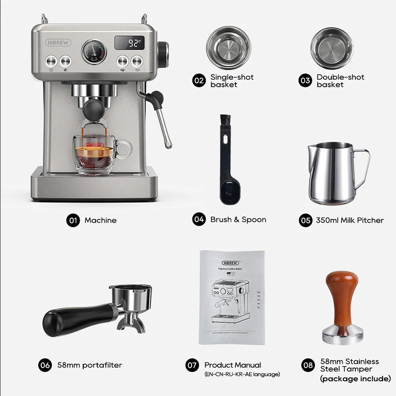 Semi-Automatic Espresso Machine with 20-Bar Pump | 58mm Portafilter, PID Temperature Control, Steam Wand & Hot/Cold Brew