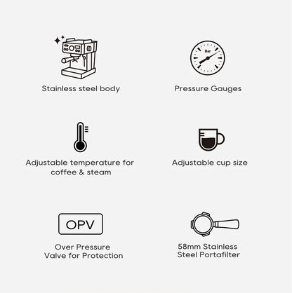 Semi-Automatic Espresso Machine with 20-Bar Pump | 58mm Portafilter, PID Temperature Control, Steam Wand & Hot/Cold Brew