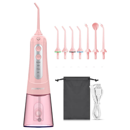 Cordless Water Flosser | Portable Oral Irrigator for Teeth & Gums | Rechargeable, IPX7 Waterproof, 4 Modes, 5 Tips | Deep Dental Cleaning Device Pink