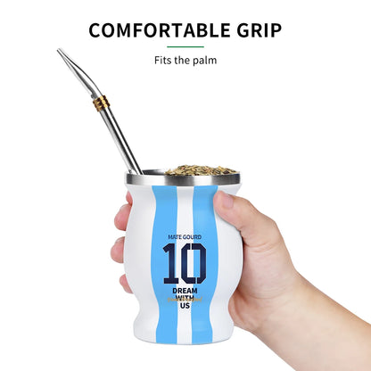 Yerba Mate Cup Set | Argentina-Inspired Stainless Steel Mate Gourd with Bombilla Straw & Cleaning Brush