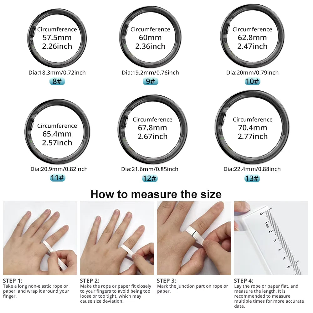 Smart Health Ring | Heart Rate & SpO₂ | Skin Temp | Sleep & Fitness Tracker | Waterproof
