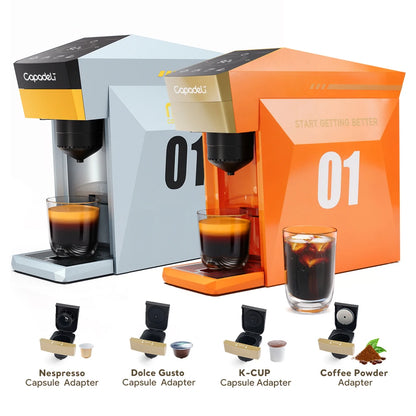 4-in-1 Capsule Coffee Machine for Nespresso, K-Cup & Dolce Gusto | 19-Bar Espresso Maker for Ground Coffee with Hot Water Mode