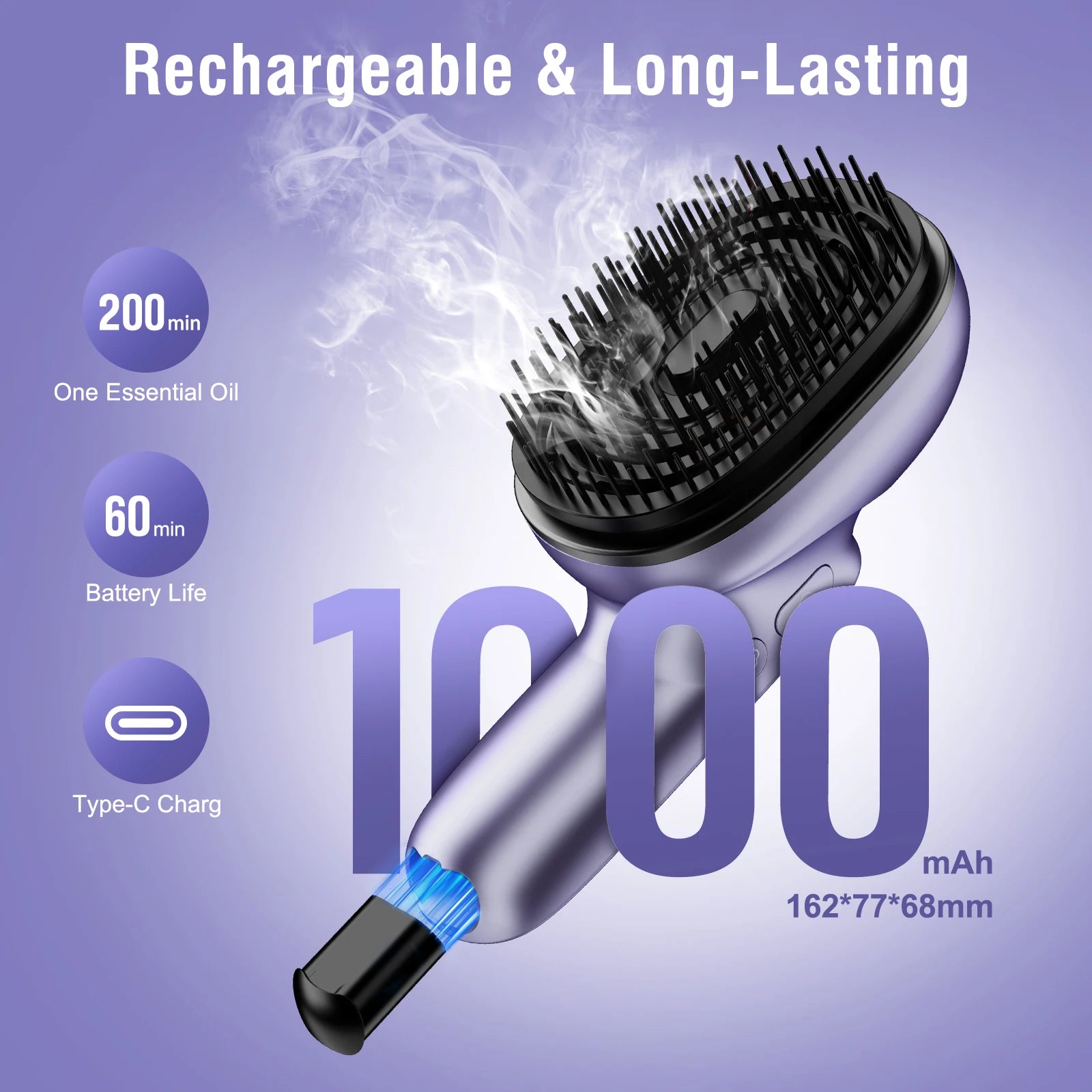 Electric Scalp Massager Brush with Essential Oil Atomizer | 2 Vibration Modes, 4 Oil Cartridges, USB Rechargeable & Washable Head