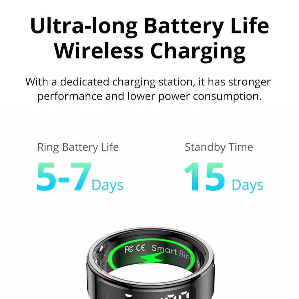 Smart Fitness Ring with OLED Display | Heart Rate, SpO₂, Sleep, Stress & Activity Tracking, 5ATM Waterproof and Wireless Charging