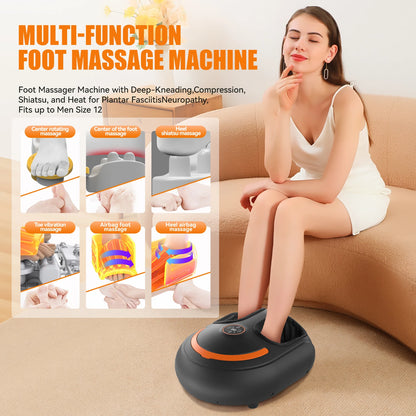 Shiatsu Foot Massager with Heat and Air Compression | 4 Modes, 5 Intensities, Vibration, LCD Display & Remote