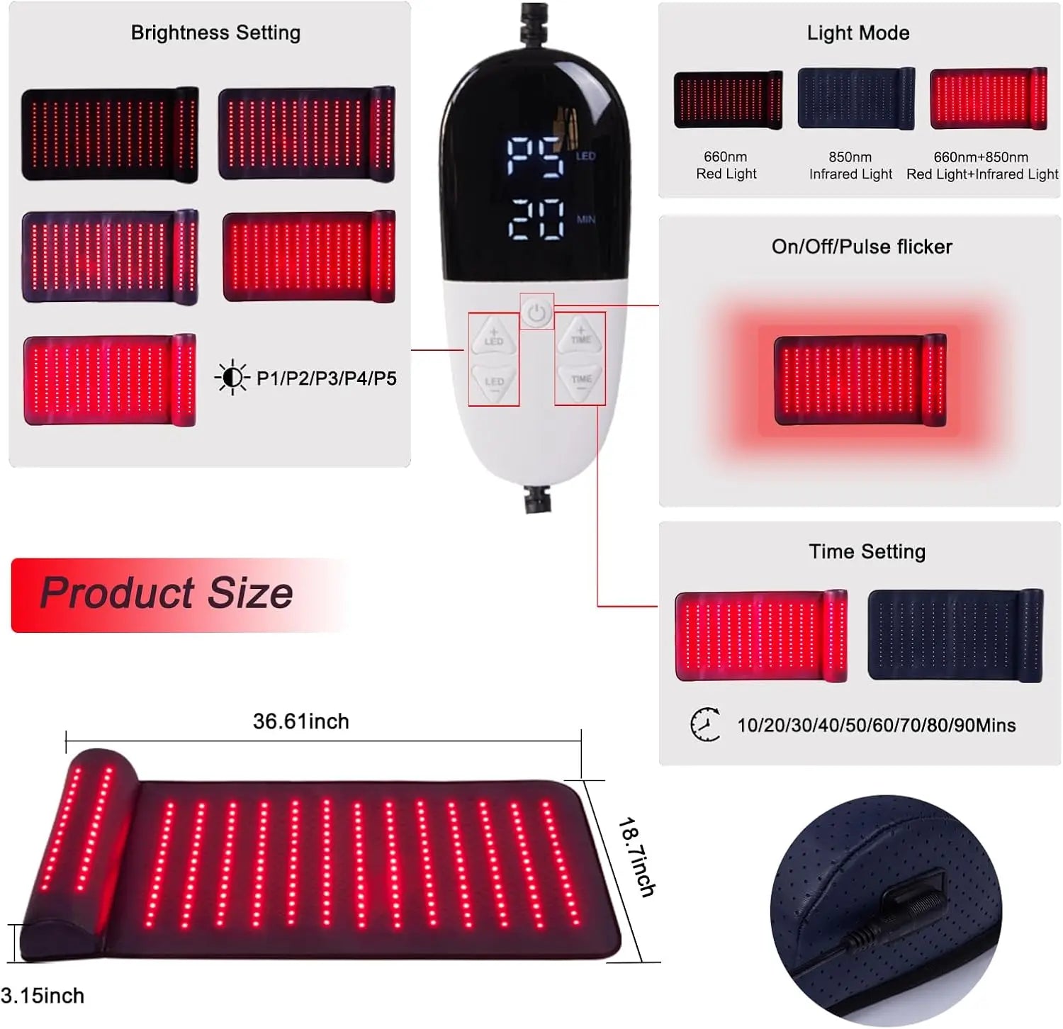 Red Light Therapy Mat with Neck Support | 660nm 850nm Infrared Heat Pad for Neck, Back & Body