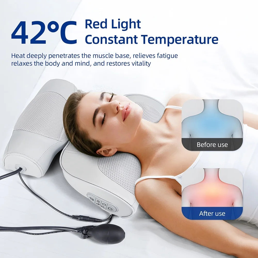 Neck Massage Pillow with Heat and Adjustable Air Support