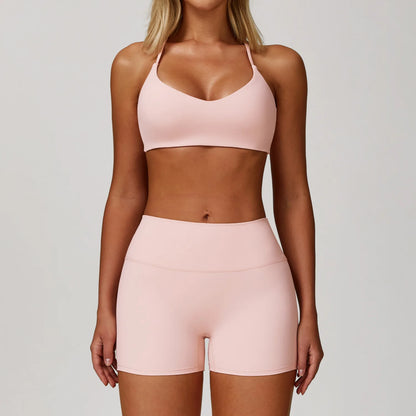 Seamless Yoga Set for Women | Long Sleeve Sports Bra and Leggings Workout Set with Breathable Stretch Fabric Peach powder 2PCS-2