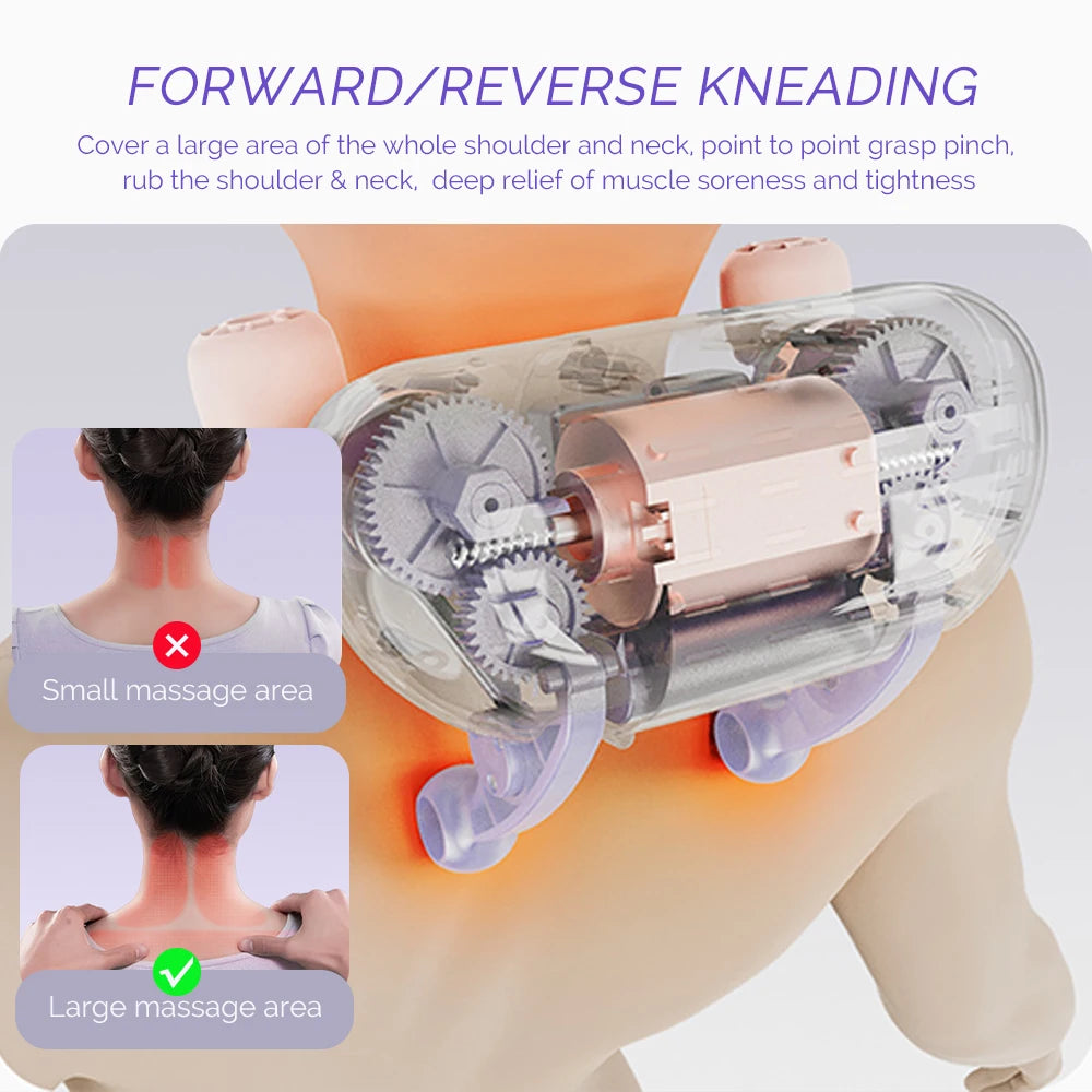 Wireless Neck and Shoulder Massage Pillow with Heat | 6D Kneading Heads, 2 Heat Levels & 2000mAh Rechargeable Battery