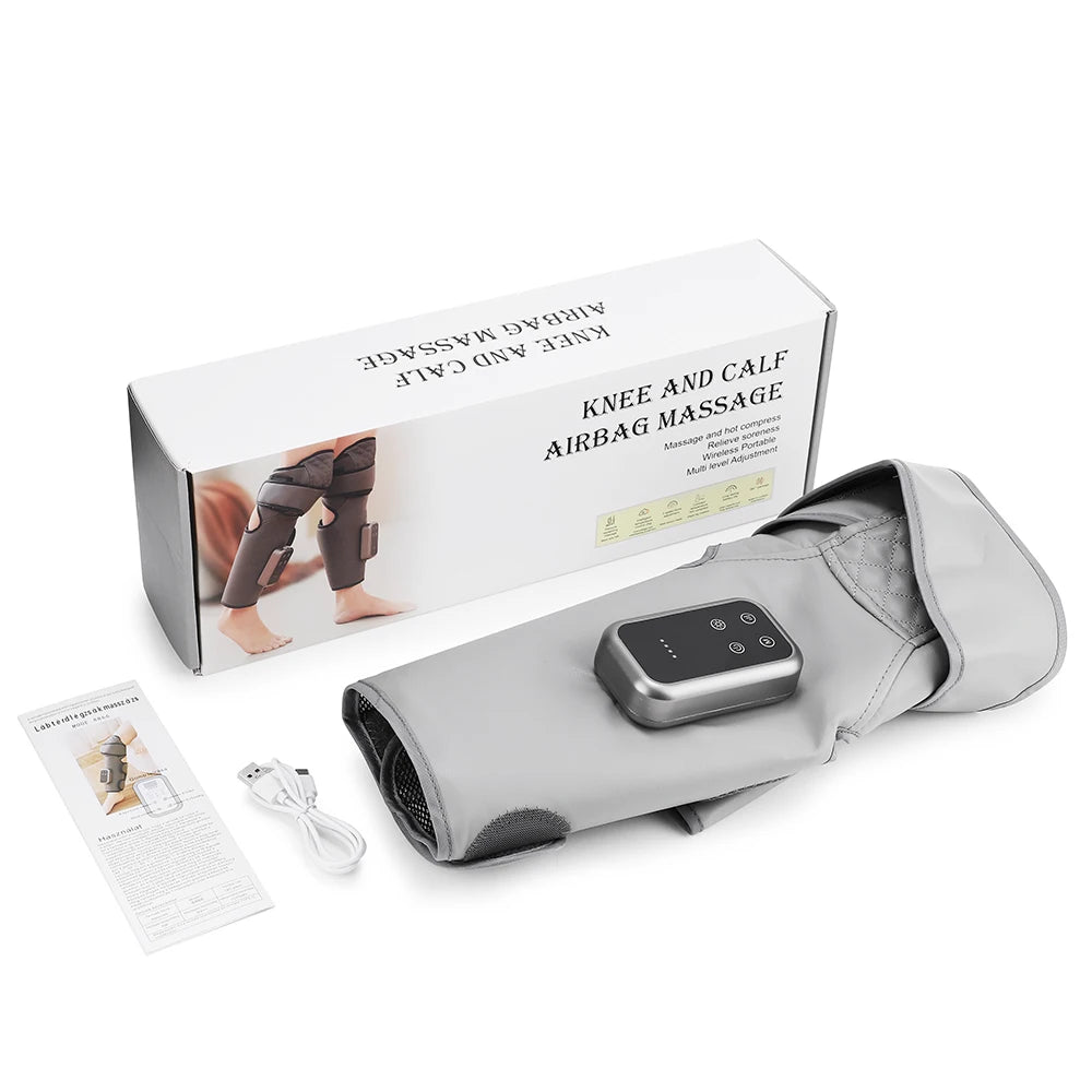 Calf and Knee Massager with Heat and Air Compression | Cordless Leg Wrap with 3 Heat Levels and Adjustable Pressure