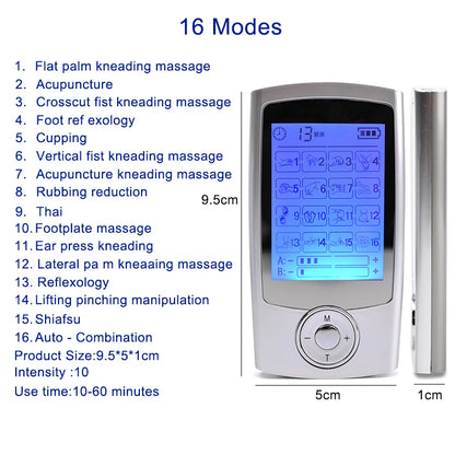 Portable TENS & EMS Pain Relief Massager | Dual Channel Muscle Stimulator with 16 Modes, 10 Intensity Levels, Rechargeable for Back & Neck Pain