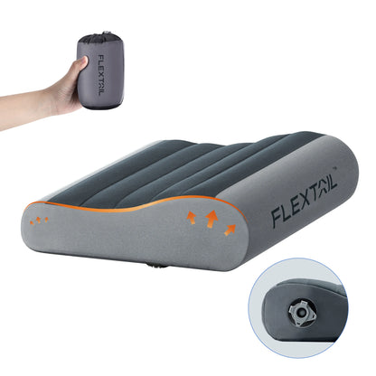 Inflatable Travel Pillow | Ergonomic Neck Support Pillow with Adjustable Height, Breathable Cover & Compact Design Gray