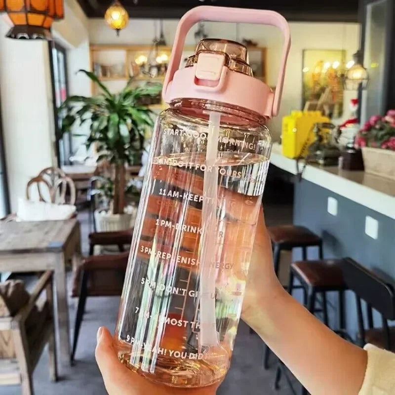 68oz Motivational Water Bottle | 2L BPA-Free Bottle with Time Marker & Straw | Leakproof, Reusable Hydration Tracker for Gym, Office & Travel