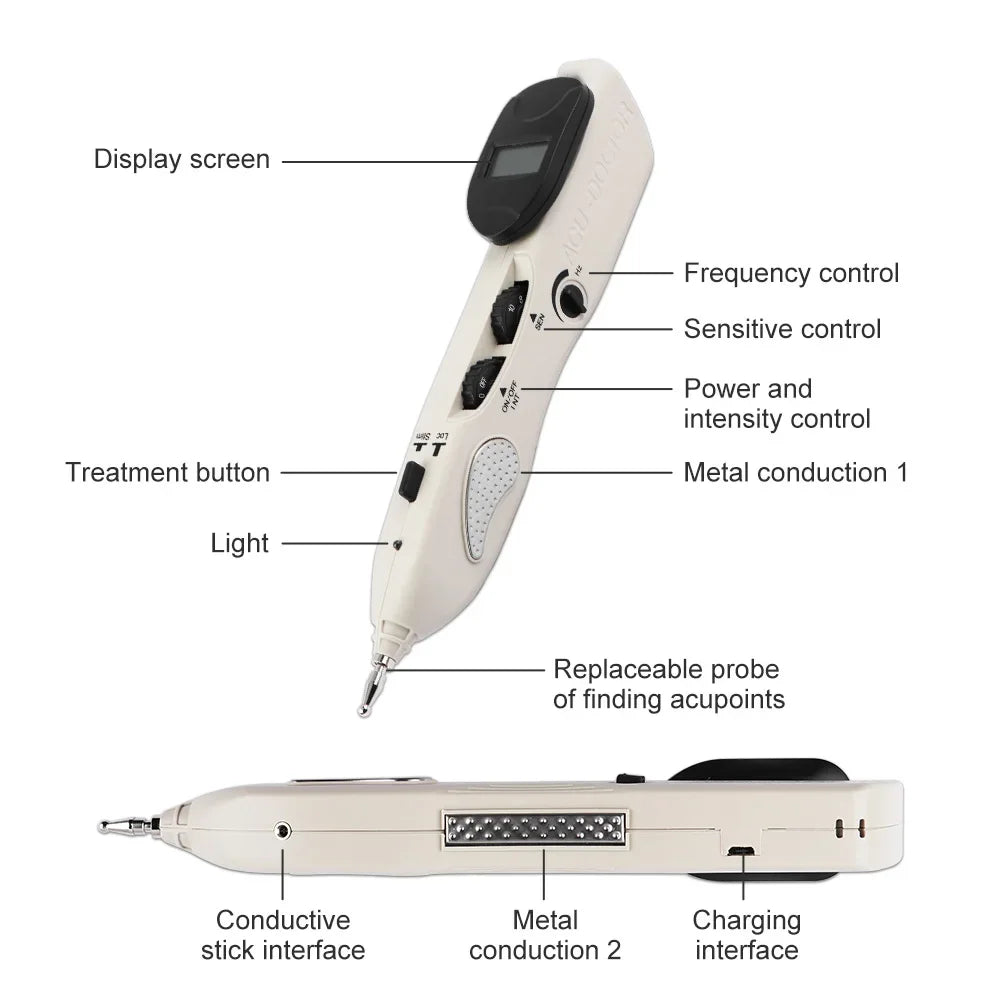Electric Acupuncture Pen for Pain Relief | Needle-Free Meridian Therapy Massager with LCD Display, 10 Intensity Levels, 3 Tips & Rechargeable Design