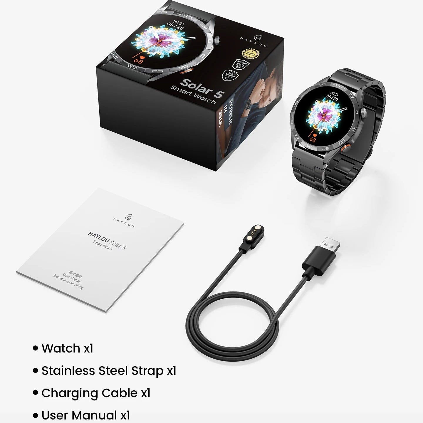 Solar 5 Smartwatch | 1.58" AMOLED Display, Bluetooth Calls, 100+ Sports Modes & 24H Health Monitoring