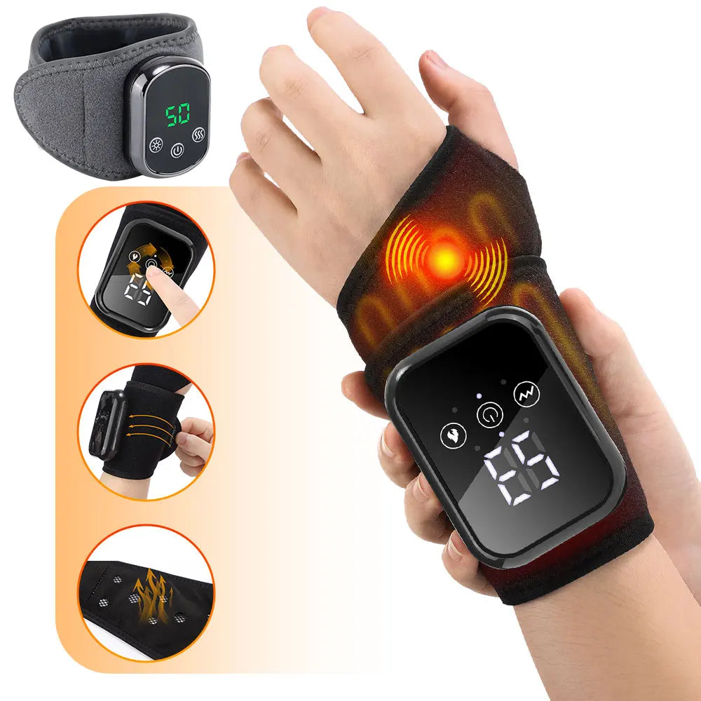Wrist Massager with Heat | Electric Heated Wrist Brace with Vibration, Adjustable Strap & Auto Timer 3 Heating Level