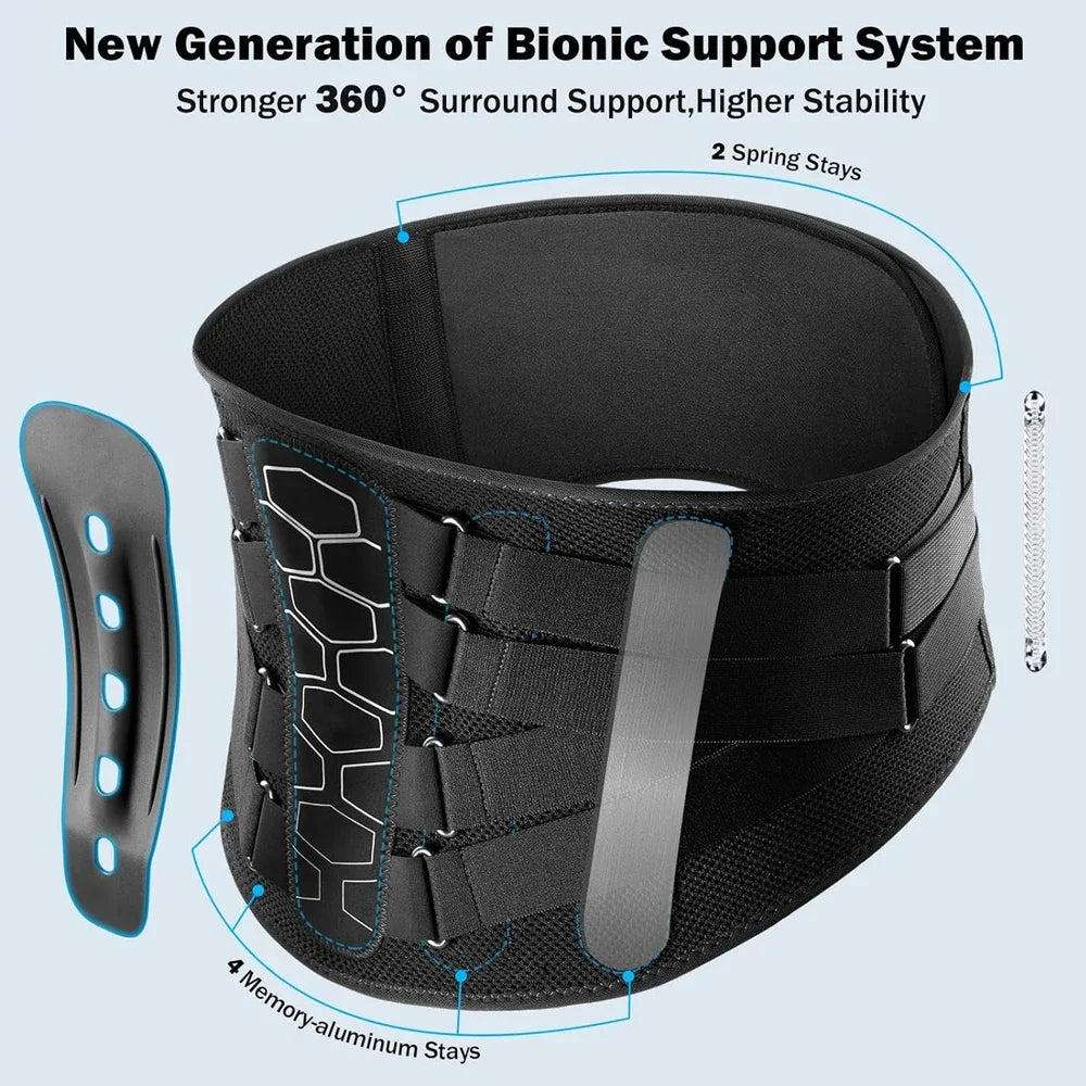 Lumbar Support Back Brace with Adjustable Compression | Breathable Lower Back Belt with Support Stays for Work and Lifting