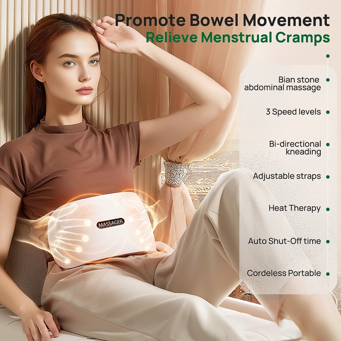 Abdominal Heating Pad Massager | Cordless Belly Massager for Cramps, Stomach Tension & Relaxation