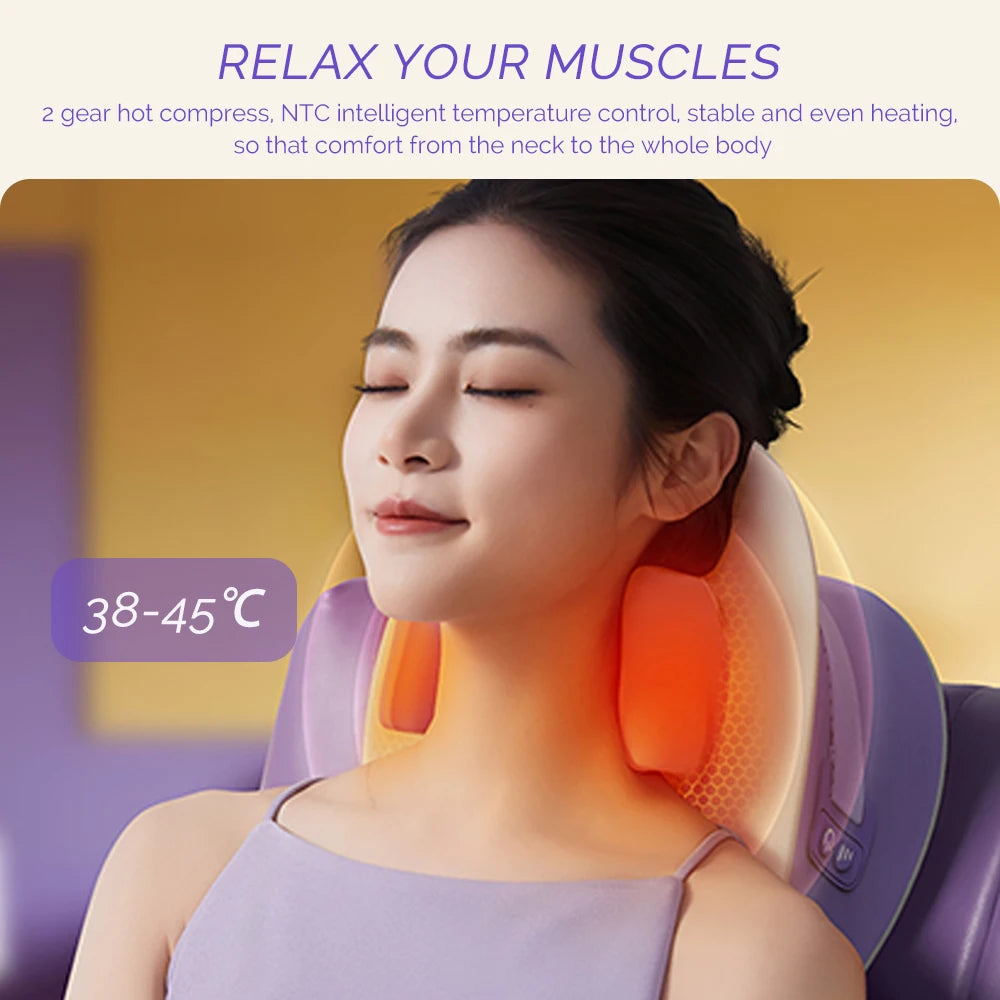 Wireless Neck and Shoulder Massage Pillow with Heat | 6D Kneading Heads, 2 Heat Levels & 2000mAh Rechargeable Battery