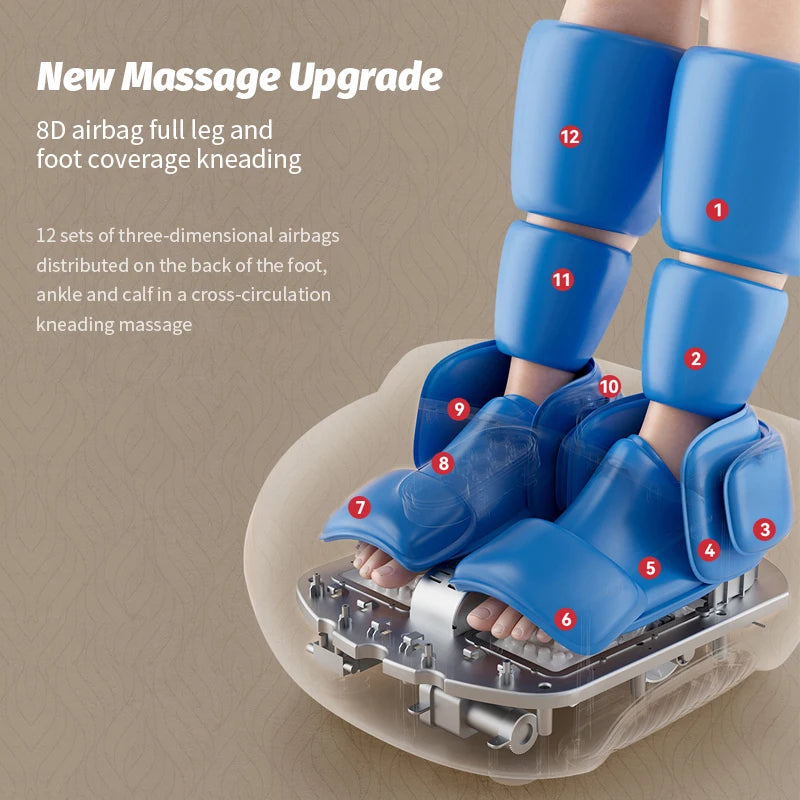 Shiatsu Foot and Calf Massager with Heat and Air Compression | 5 Modes, Adjustable Intensity, LCD Control & Washable Cover