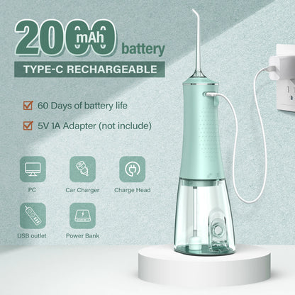 Cordless Water Flosser | 280ml Portable Oral Irrigator | 4 Modes, 6 Tips, USB Rechargeable | 30-Day Battery & IPX7 Waterproof for Deep Dental Cleaning