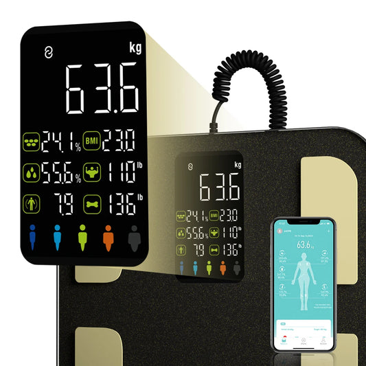 8-Electrode Smart Body Composition Scale with Retractable Handle | Dual-Frequency Segmental BIA, Color Display, App Sync & 400 lb Capacity