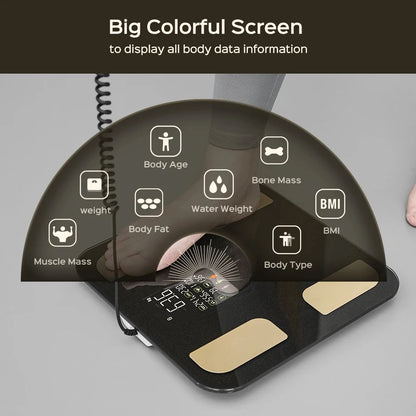 8-Electrode Smart Body Composition Scale with Retractable Handle | Dual-Frequency Segmental BIA, Color Display, App Sync & 400 lb Capacity