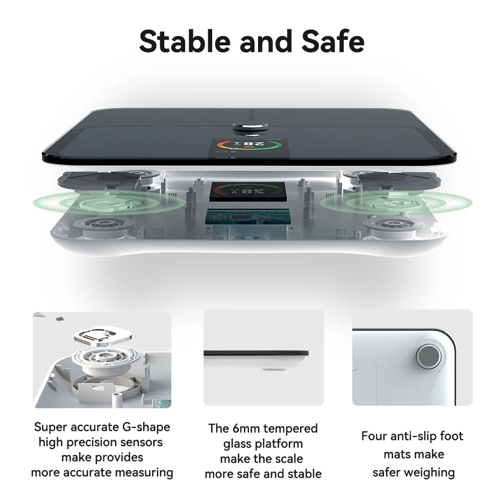 Smart Body Fat Scale with TFT Color Display | 16 Metrics, Heart Rate, Bluetooth App Sync, Tempered Glass & 400 lb Capacity