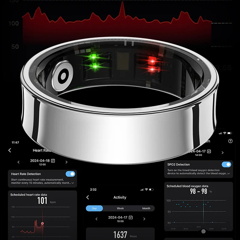 Smart Health Ring | Heart Rate & SpO₂ | Skin Temp | Sleep & Fitness Tracker | Waterproof
