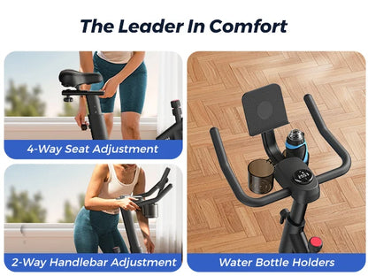 Smart Indoor Cycling Bike with 15 lb Flywheel | Quiet Belt Drive, Bluetooth App Sync, LED Monitor & 300 lb Capacity