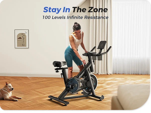 Smart Indoor Cycling Bike with 15 lb Flywheel | Quiet Belt Drive, Bluetooth App Sync, LED Monitor & 300 lb Capacity