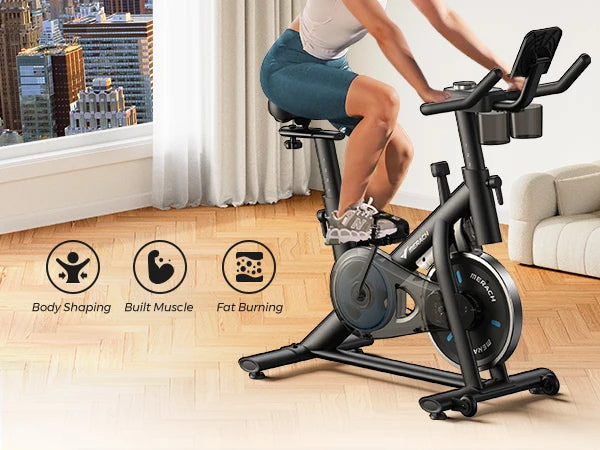 Smart Indoor Cycling Bike with 15 lb Flywheel | Quiet Belt Drive, Bluetooth App Sync, LED Monitor & 300 lb Capacity