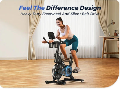 Smart Indoor Cycling Bike with 15 lb Flywheel | Quiet Belt Drive, Bluetooth App Sync, LED Monitor & 300 lb Capacity