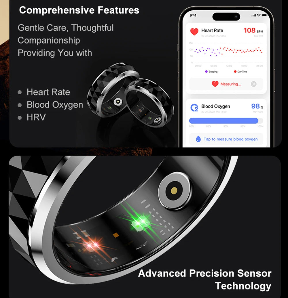 Smart Fitness Ring with Rotating Spinner | Heart Rate, Sleep and Activity Tracking, 60-Day Battery, App Sync & Charging Case