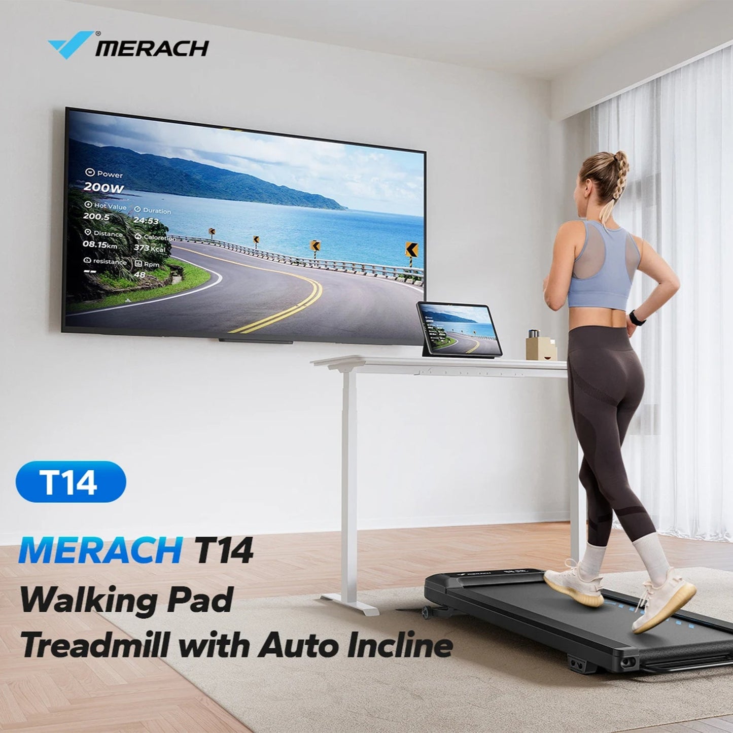 Under Desk Walking Pad Treadmill with 9% Electric Incline | 2.5HP Motor, 265 lb Capacity, Bluetooth App, LED & Remote