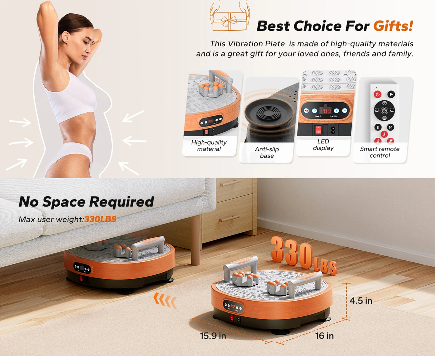 Vibration Plate Exercise Machine with Foot Massage | 99 Speeds, 9 Programs, 330 lb Capacity, Resistance Bands & Push-Up Bars