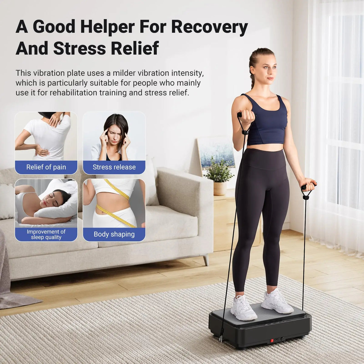Mini Vibration Plate Exercise Machine, 99 Speeds, 9 Programs, Remote and Resistance Bands