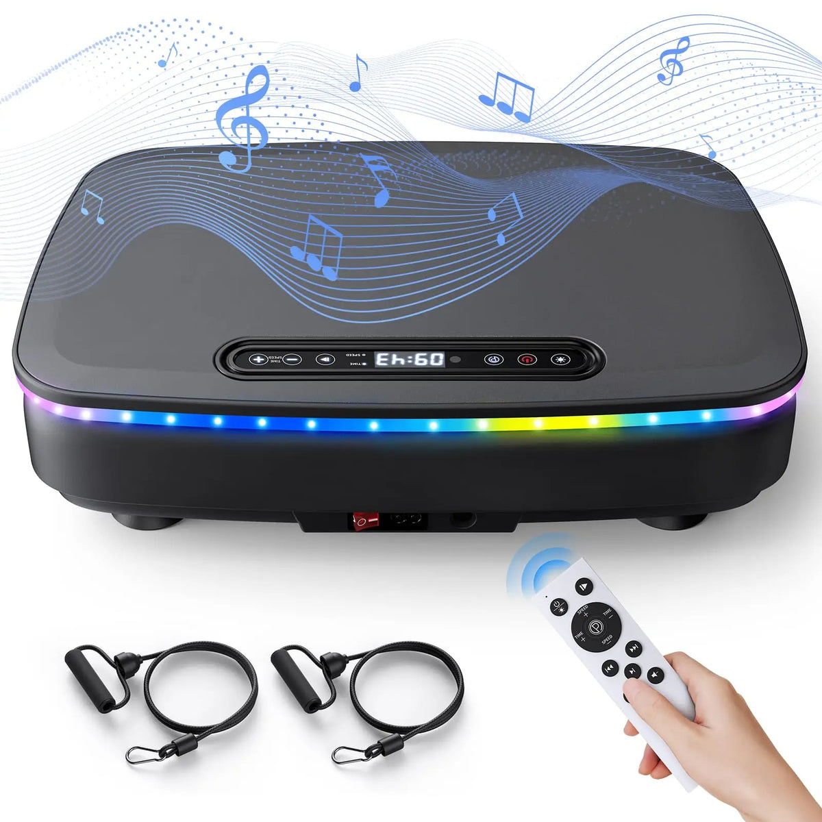 Vibration Plate Exercise Machine with Bluetooth Speaker and LED Lights, 99 Speeds Black