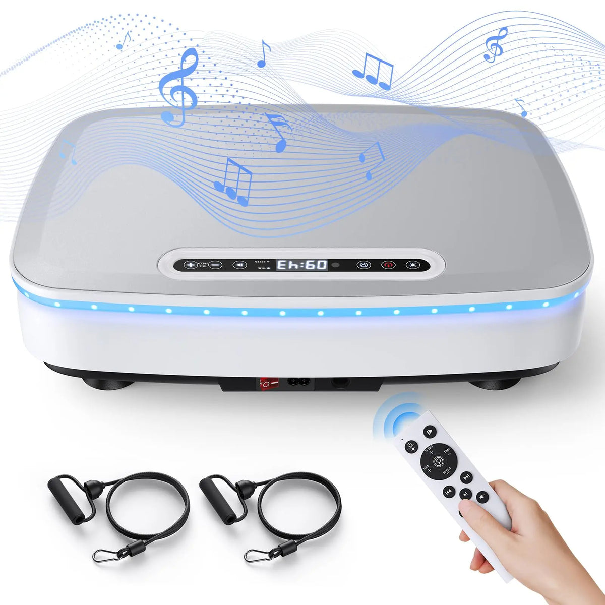 Vibration Plate Exercise Machine with Bluetooth Speaker and LED Lights, 99 Speeds White