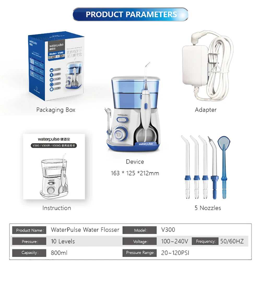 Countertop Water Flosser, 800 ml Tank, 10 Pressure Settings and 5 Tips