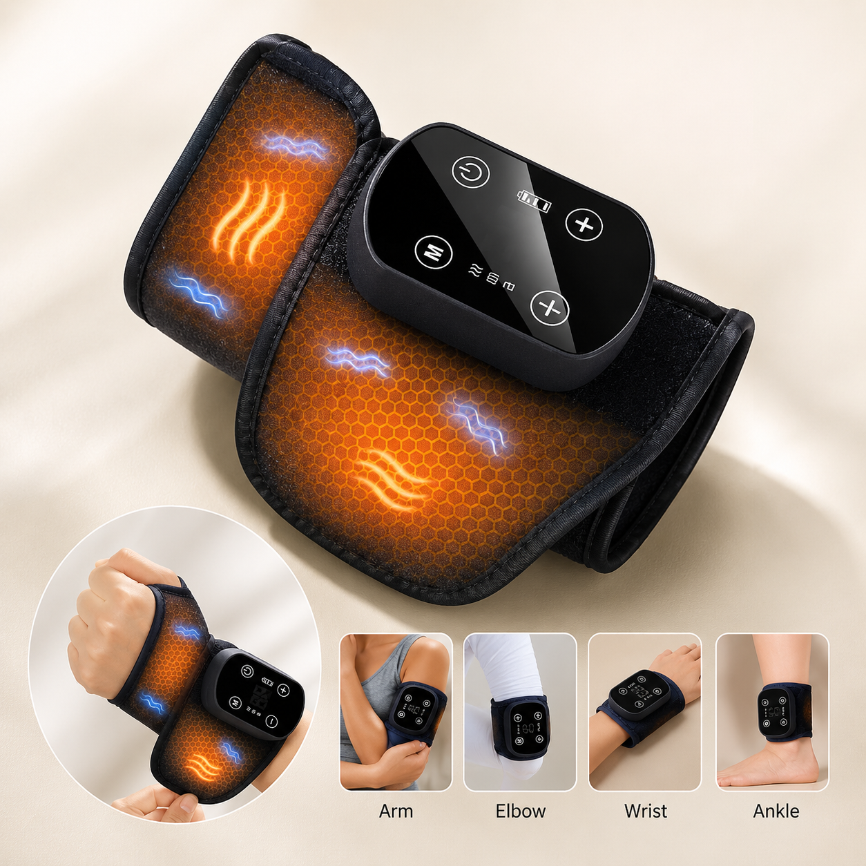 Wrist Massager with Heat | Cordless Heated Wrist Brace with Vibration, 5 Heat Levels & Adjustable Fit